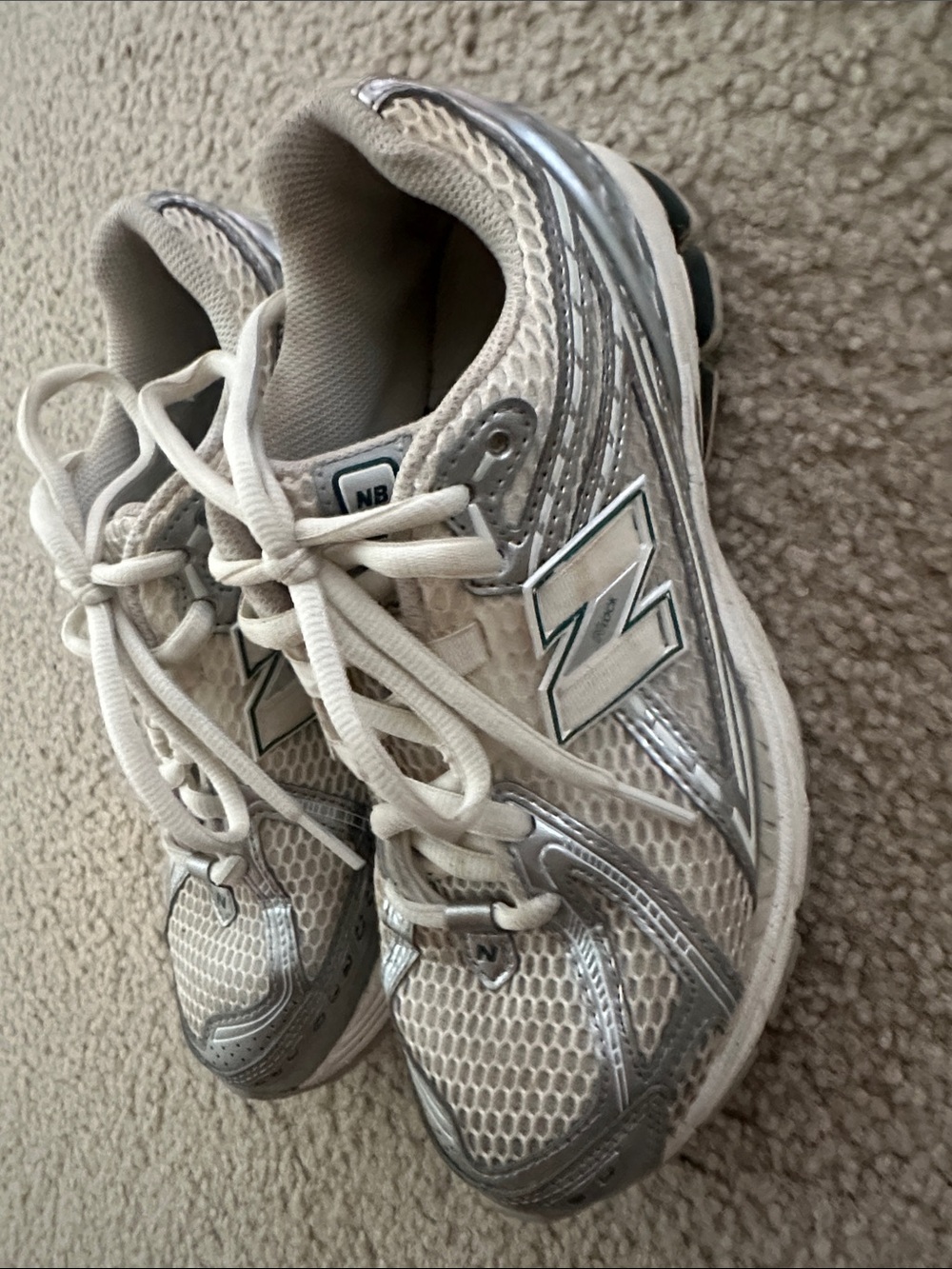 New Balance Cream & Silver Athletic Sneakers